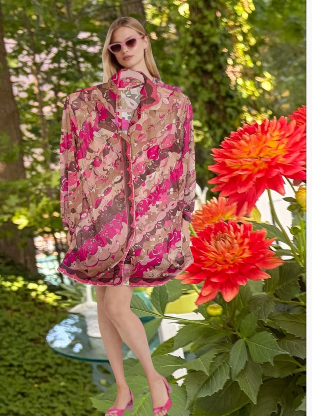 Emilio Pucci for Formfit Rogers Pink and Brown Floral Chemise